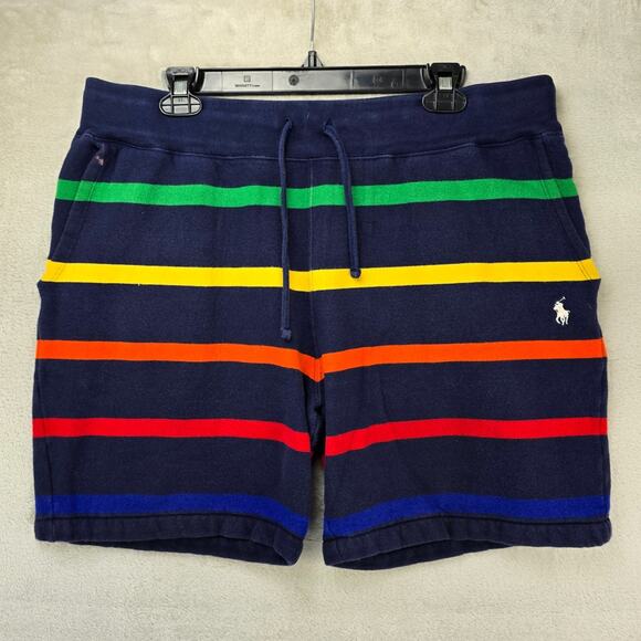 Polo Ralph Lauren Other - Polo Ralph Lauren Fleece Shorts Mens Large Navy Blue 7" Striped FLAWS